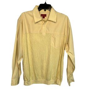 VTG Haband Lions Den Mens Yellow Long Sleeve Polo Shirt Diamond Pattern MED Golf